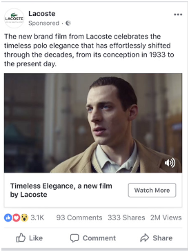 quảng cáo video lacoste facebook